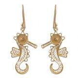 Little Seahorse,'24k Gold Plated Sterling Filigree Dangle Sea Horse Earrings'