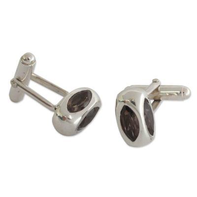 Smoky quartz cufflinks, 'Light'