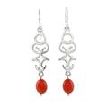 Sublime Tendrils,'Open Work Orange Onyx Dangle Earrings from India'