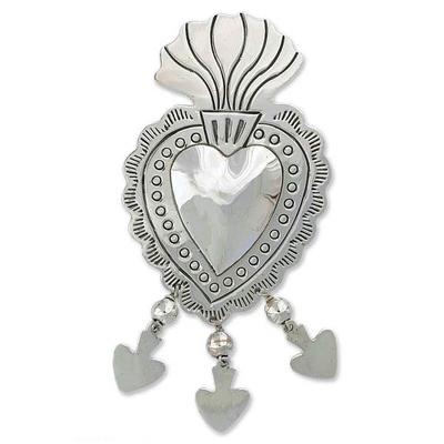 Sterling silver brooch pin pendant, 'Gypsy Heart'