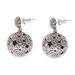 Buddha's Orbs,'Round Curl Pattern Sterling Silver Dangle Earrings from Bali'