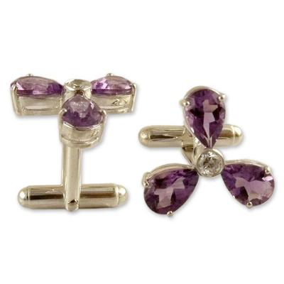 'Bold Lavender' - Amethyst Cufflinks Sterling Silver Cubic Zirconia Jewelry