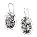 Garden of the Loyal,'Floral Blue Topaz and White Pearl Dangle Earrings from Bali'