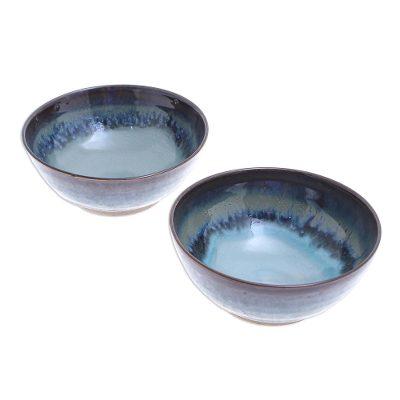 Blue Crush,'Hand Crafted Blue Ceramic Cereal Bowls...