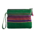 Luck in The Andes,'Handcrafted Green Suede Wristlet with Andean Cotton Textile'