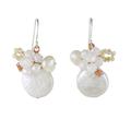 Cultured Pearl and Glass Dangle Earrings from Thailand 'Night Glamour in White'