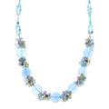 'Light Blue Peonies' - Artisan Crafted Beaded Aquamarine and