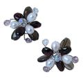 Pearl and garnet flower earrings, 'Night Blossom'