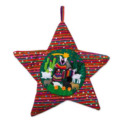 Andean Christmas Star,'Handcrafted Andean Christmas Star Applique Wall Hanging'