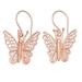 Spirited Butterfly,'Hand Crafted Rose Gold Plated Butterfly Dangle Earrings'