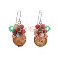 Warm Bliss,'Glass Beaded Cluster Earrings with Quartz and Brown Pearls'