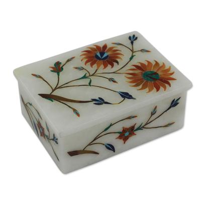 Marble inlay jewelry box, 'Sunflower Duet'