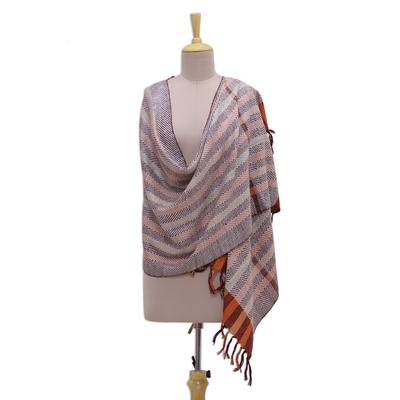 Harvest Fusion,'Handwoven Striped 100% Silk Shawl from India'
