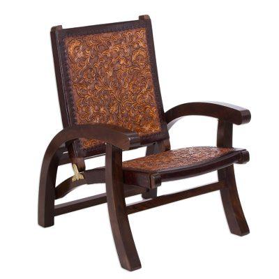 Colonial Coffee,'Collectible Colonial Wood Leather Chair from Peru'