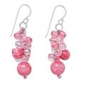 Bubble Tea in Pink,'Pink Quartz and Glass Bead Dangle Earrings'