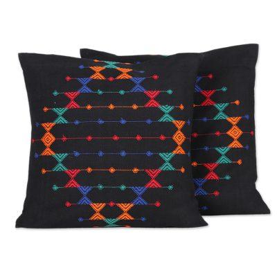 'Festival Galaxy' (pair) - Cotton Patterned Cushion Covers from India