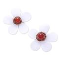 'Floral Quartz and Carnelian Clip-On Earrings from Thailand'