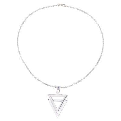 New Direction,'Modern Double Triangle Sterling Silver Pendant Necklace'