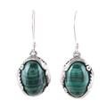 Elegant Flair,'Oval Malachite Dangle Earrings from India'