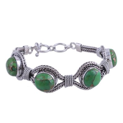 India Modern Green Composite Turquoise and Silver Bracelet 'Heavenly Greens'