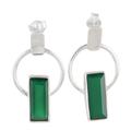 Modern Life in Green,'Green Onyx and Sterling Silver Dangle Earrings'