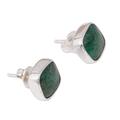 Square Bucklers,'Square Chrysocolla Stud Earrings from Mexico'