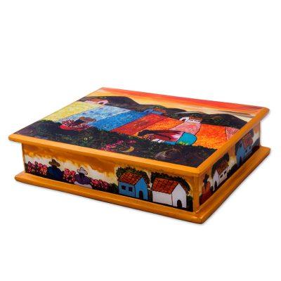 'Mother and Daughter' - Peruvian Reverse Painted Glass Jewelry Box