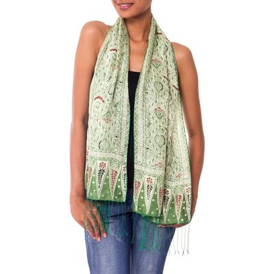 'Royal Java Green' - Hand Made Floral Silk Batik Scarf