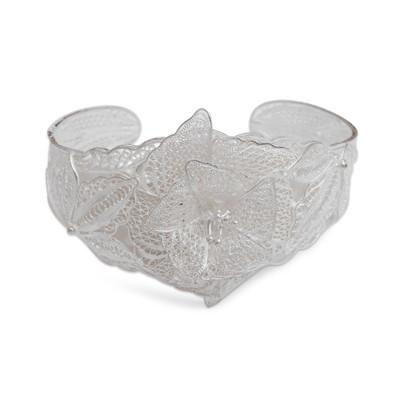 Divine Floral Filigree,'Artisan Crafted Silver Filigree Balinese Floral Bracelet'
