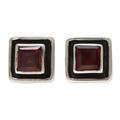 Fire Frame,'Faceted Garnet Square Stud Earrings from India'