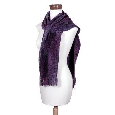 Bamboo chenille and cotton scarf, 'Orchid Dreamer'