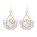 Spiral Fan in Lavender,'Lavender and Gold Glass Bead Spiral Dangle Earrings'