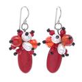 Space Candy in Red,'Carnelian and Cultured Freshwater Pearl Dangle Earrings'