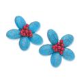 Summer Blossoming,'Floral Howlite and Glass Beaded Clip-On Earrings'