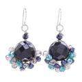 Vivid Dream in Teal,'Onyx and Freshwater Pearl Dangle Earrings'