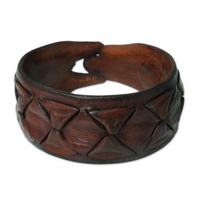 Sukhothai Brown,'Men's Leather Wristband Bracelet'