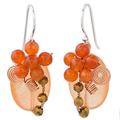 Garden Bliss in Orange,'Orange Quartz and Glass Bead Dangle Earrings with Copper'