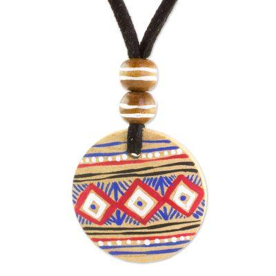 Wise Maya,'Pinewood Pendant Necklace with Mayan Motifs from Guatemala'