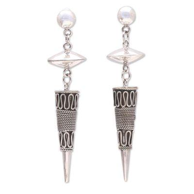 Winsome Pendulums,'Handmade Sterling Silver Pendulum Dangle Earrings from Bali'