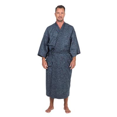 Blue Midnight,'Men's Batik Belted Cotton Robe'