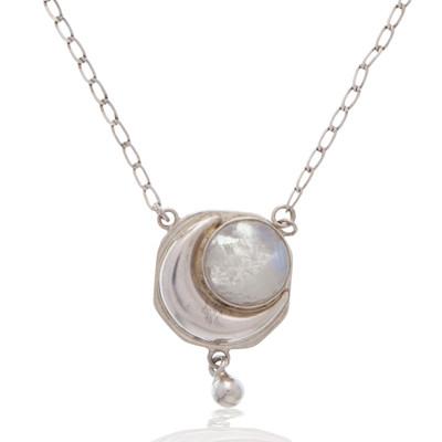 Rainbow moonstone pendant necklace, 'Cancer Moon'