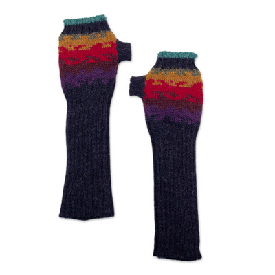 100% alpaca fingerless mitts, 'Andean Twilight'