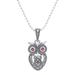 Mother Owl with Owlet,'Sterling Silver Owl Necklace with Garnet and Marcasite'