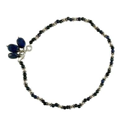 Lapis lazuli beaded anklet, 'Knowledge'