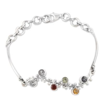 'Multi-Gemstone Sterling Silver Pendant Bracelet from India'