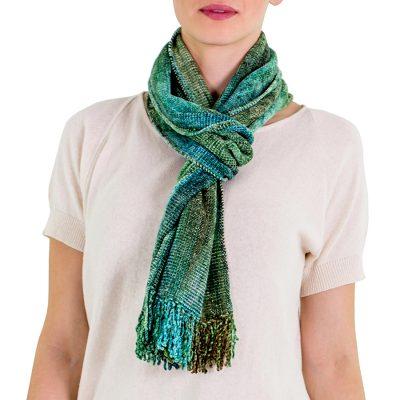 Bamboo chenille scarf, 'Precious Teal'