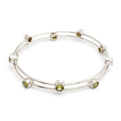 Orchid Twist in Green,'Hand Made Sterling Silver Peridot Bangle Bracelet Indonesia'