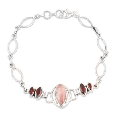 Romantic Fusion,'Sterling Silver Rhodochrosite and Garnet Pendant Bracelet'