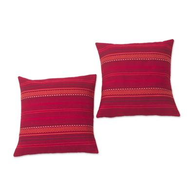 Striped Style,'Striped Alpaca Blend Cushion Covers in Crimson (Pair)'