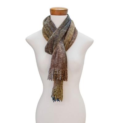 Paths,'Earth-Tone Rayon Chenille Scarf from Guatemala'